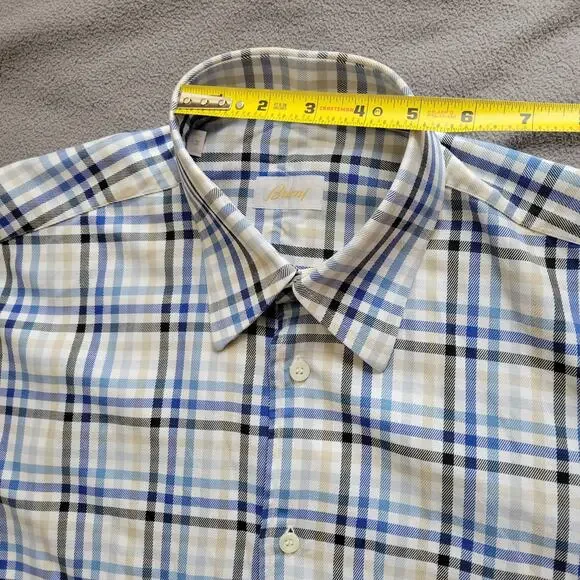 BRIONI Dress Shirt Mens Medium Blue Plaid Cotton Quiet Luxury Made In Italy - Picture 9 of 14